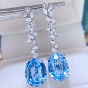 Gorgeous Oval & Pear Cut Aquamarine Sapphire Drop Earrings