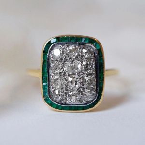 Two Tone Round Cut White & Emerald Sapphire Engagement Ring For Women
