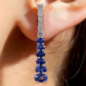 Fashion Oval Cut Blue & White Sapphire Drop Earrings For Women