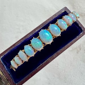 Vintage Golden Oval Cut Blue Opal Tennis Bracelet For Women