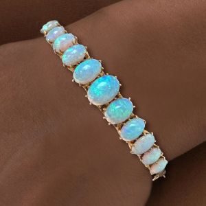 Vintage Golden Oval Cut Blue Opal Bracelet For Women