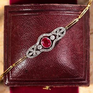 Two Tone Oval Cut White & Ruby Sapphire Vintage Bracelet For Women