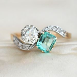 Two Tone Cushion Cut White & Emerald Sapphire Wedding Band For Women