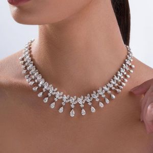 Fabulous Pear Cut White Sapphire Double Row Tennis Necklace For Women