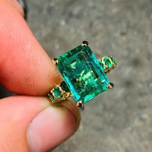 Golden Eternity Emerald Cut Emerald Sapphire Engagement Ring For Women