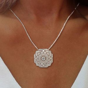 Art Deco Round Cut White Sapphire Silver Pendant Necklace For Women