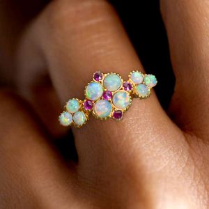 Golden Antique Round Cut Opal Wedding Band For Women