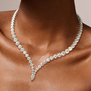 Classic Pear Cut White Sapphire Pear & Round Cut Wedding Necklace For Women