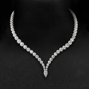 Classic Pear Cut White Sapphire Pear & Round Cut Wedding Necklace For Women