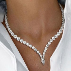 Classic Pear Cut White Sapphire Pear & Round Cut Wedding Necklace For Women