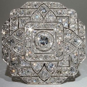 Art Deco Round Cut White Sapphire Silver Brooch For Women