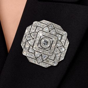 Art Deco Round Cut White Sapphire Silver Brooch For Women