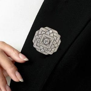 Art Deco Round Cut White Sapphire Silver Brooch For Women