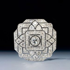 Art Deco Round Cut White Sapphire Silver Brooch For Women