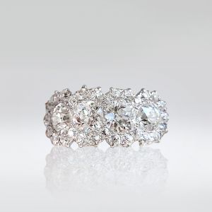 Halo Four Stone Cluster Round Cut White Sapphire Wedding Band For Women 