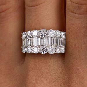 Triple Row Baguette Cut White Sapphire Wedding Band For Women