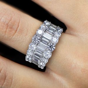 Triple Row Baguette Cut White Sapphire Wedding Band For Women