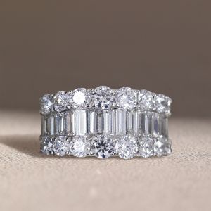 Triple Row Baguette Cut White Sapphire Wedding Band For Women