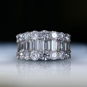 Triple Row Baguette Cut White Sapphire Wedding Band For Women