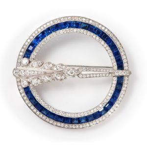Vintage Asscher Cut Blue & White Sapphire Brooch For Women