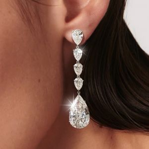 Elegant Pear Cut White Sapphire Drop Earrings For Women