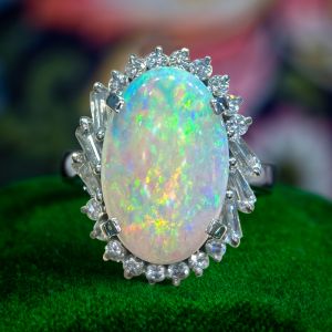 Halo Oval Cut Opal Cocktail Engagement Ring For Women 