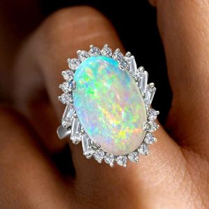 Halo Oval Cut Opal Cocktail Engagement Ring For Women 