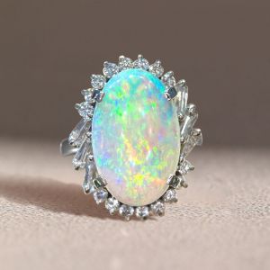 Halo Oval Cut Opal Cocktail Engagement Ring For Women 
