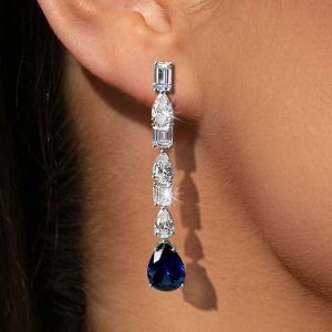 Fashion Pear Cut Blue Sapphire Drop Earrings For Women