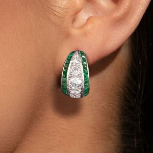 Art Deco Round Cut Emerald Sapphire Hoop Earrings For Women 