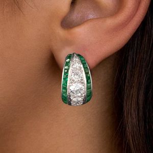 Art Deco Round Cut Emerald Sapphire Hoop Earrings For Women