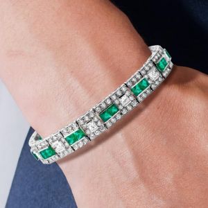 Vintage Round Cut Emerald Sapphire Bracelet For Women