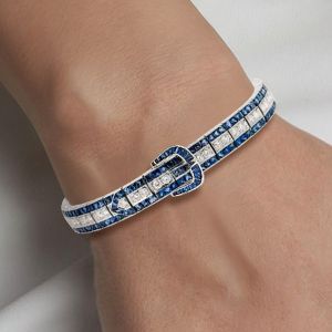 Art Deco Round Cut Blue Sapphire Bracelet For Women 