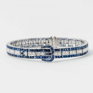 Art Deco Round Cut Blue Sapphire Bracelet For Women 