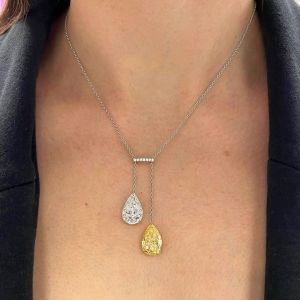 Two Tone Pear Cut Yellow & White Sapphire Pendant Necklace For Women