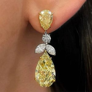 Two Tone Pear Cut Yellow Sapphire Drop Earrings For Women