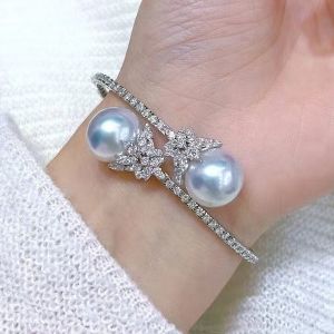 Elegant Marquise Cut Pearl & White Sapphire Bangle For Women