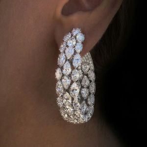 Luxury Pear Cut White Sapphire Three Row Drop Earrings For Women