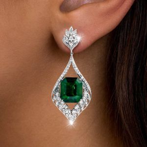 Vintage Emerald Cut Emerald Sapphire Drop Earrings For Women
