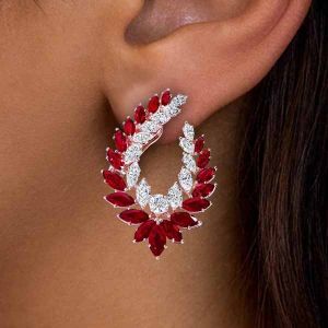 Unique Rose Gold Marquise Cut Garnet Sapphire Drop Earrings For Women