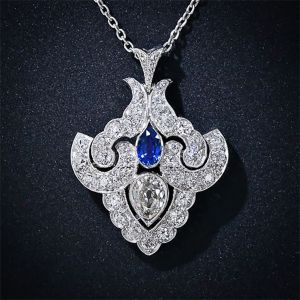Art Deco Pear Cut Blue & White Sapphire Pendant Necklace For Women