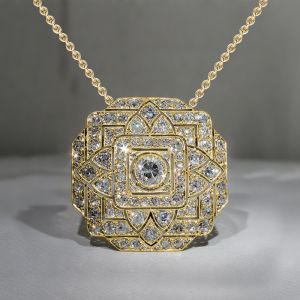 Golden Art Deco Round Cut White Sapphire Silver Pendant Necklace For Women