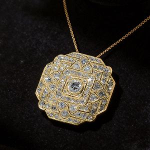 Golden Art Deco Round Cut White Sapphire Silver Pendant Necklace For Women