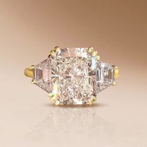 Golden Classic Three Stone White Sapphire Radiant Cut Engagement Ring For Women 
