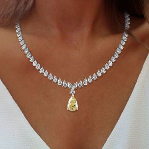 Two Tone Pear Cut Yellow Sapphire Pendant Necklace For Women