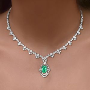 Cushion Cut Emerald Sapphire Pendant Necklace For Women  