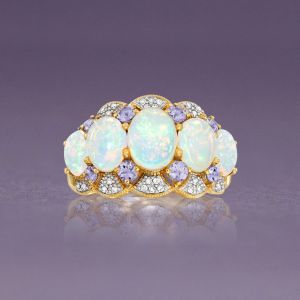 Two Tone Oval Cut Opal Wedding Band For Women