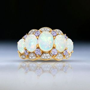 Two Tone Oval Cut Opal Wedding Band For Women