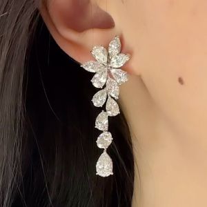 Stunning Pear Cut White Sapphire Drop Earrings For Women