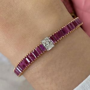Rose Gold Radiant Cut Ruby Sapphire Tennis Bracelet For Women